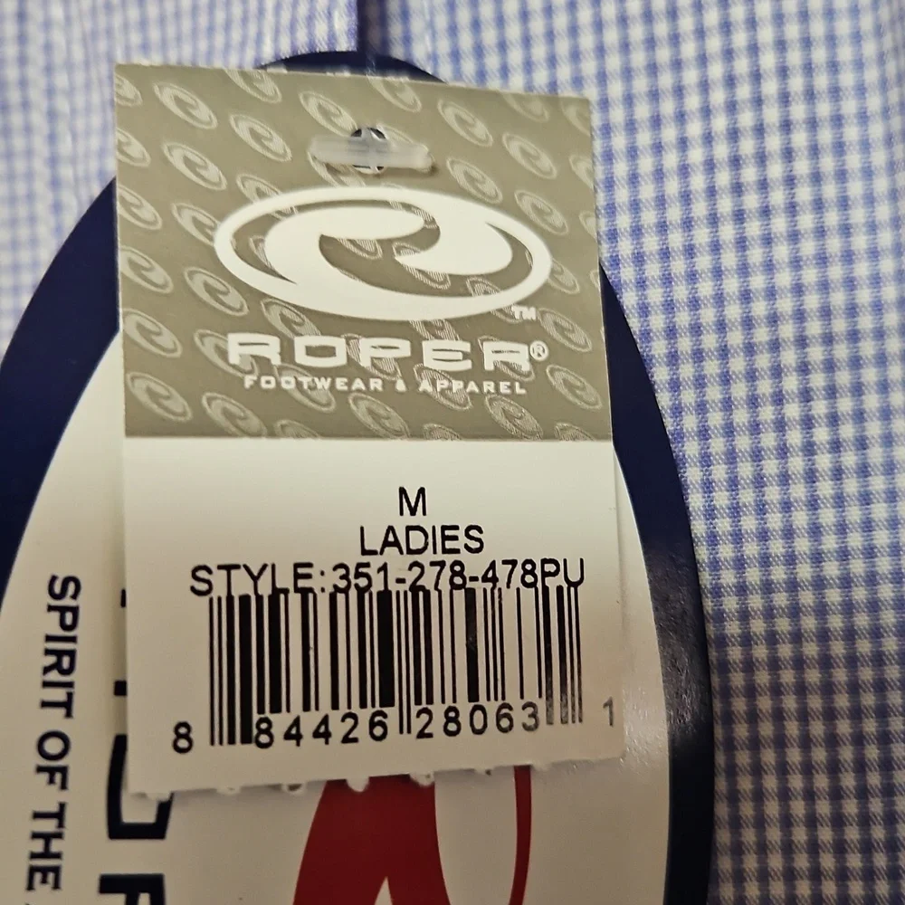 NWT-Roper Womens MEDIUM Light Blue Short Sleeve Shirt - Picture 6 of 13